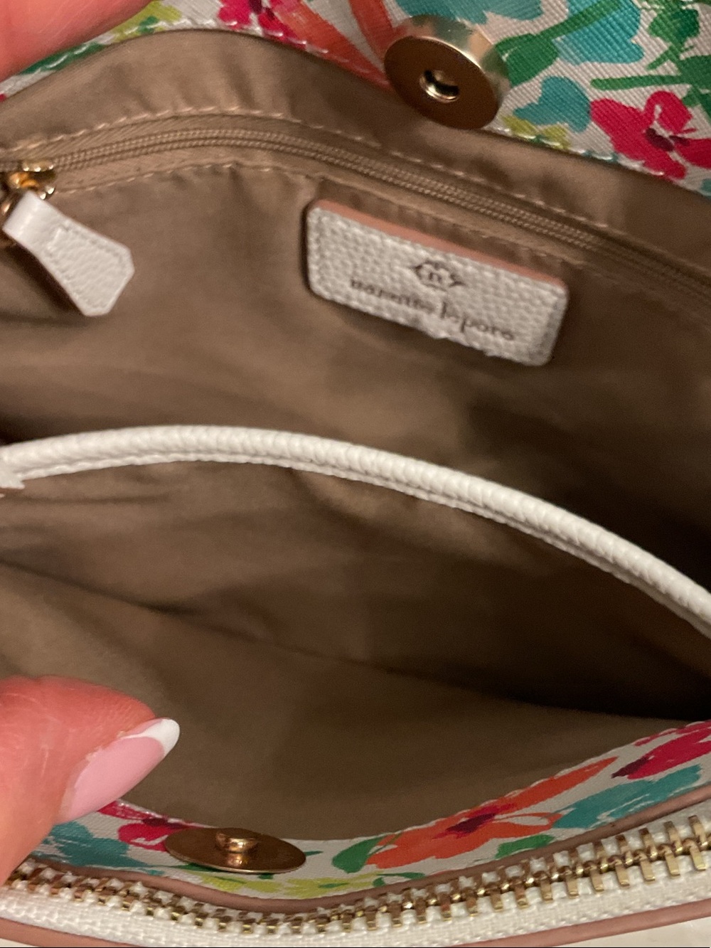 Nanette Lepore White Floral Crossbody with Coral, Teal & Lime Accents - Picture 4 of 6